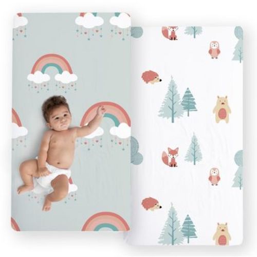 JumpOff Jo - 2Pack Set- 100% Cotton Crib Sheets - Super Soft, Breathable Crib Mattress Topper - 2 Sheets - Lions & Stars