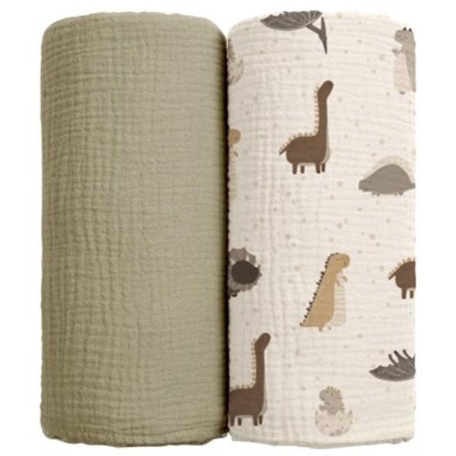 lulumoon Baby Muslin Swaddle Blankets: Soft Receiving Blanket for Newborn - Cotton Swaddling Blanket for Neutral 2Pack(Dinosaur) C3