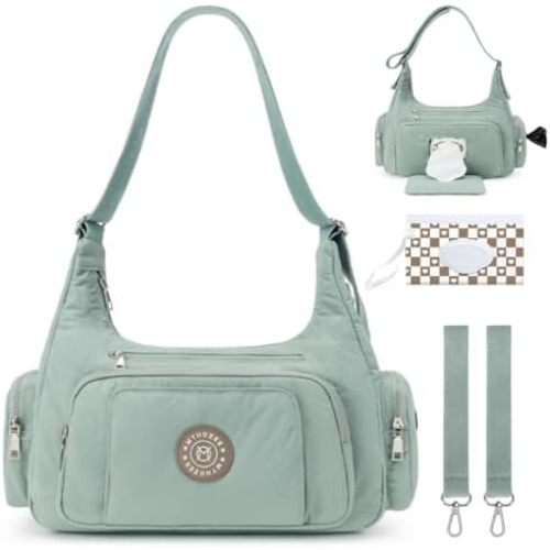 MYHOZEE Puffer Crossbody Diaper Bag for Mom - Lightweight Nylon Mom Bag Baby Purse with Wipes & Trash Bag Dispenser