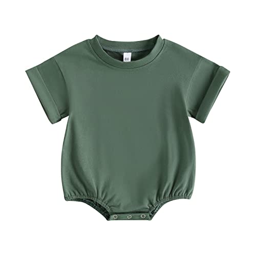 Newborn Baby Girl Boy Solid T Shirt Romper Oversized Short Sleeve Crewneck Bubble Bodysuit Tops Casual Summer Outfits