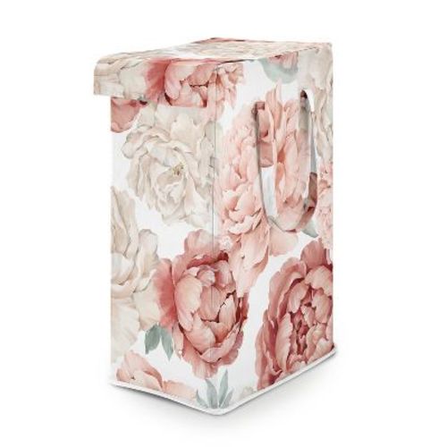 Sweet Jojo Designs Girl Foldable Laundry Hamper With Handles Peony Floral Garden Pink And Ivory
