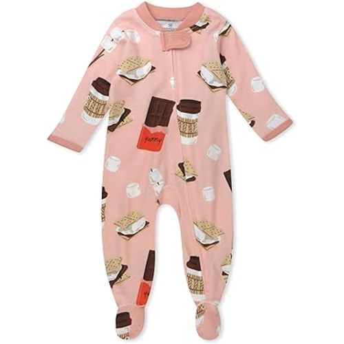 HonestBaby Baby Girls' Sleep and Play Footed Pajamas One-Piece Sleeper Jumpsuit Zip-Front Cotton Pjs