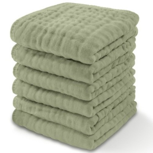 Baby Washcloths Muslin Cotton, Large 10”x10” by Comfy Cubs, Color: Sage, Size: pack of 6