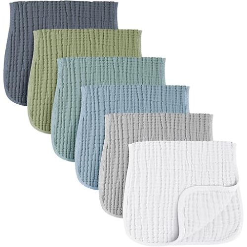 Konssy Muslin Baby Burp Cloths Sets for Unisex- 6 Pack Large 100% Cotton Burping Clothes for Newborn, Baby Girls and Boys