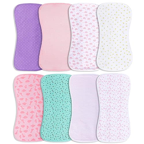 Hakochia Burp Cloths for Baby Girls Organic Cotton Large Burp Clothes Extra Absorbent Soft Burping Rags Spit Up Cloth Sets for Newborns 8 Pack