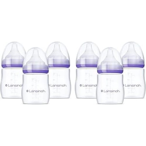 Lansinoh Anti-Colic Baby Bottles for Breastfeeding Babies, 5 Ounces, 3 Count, Includes 3 Slow Flow Nipples, Size S (Pack of 2)