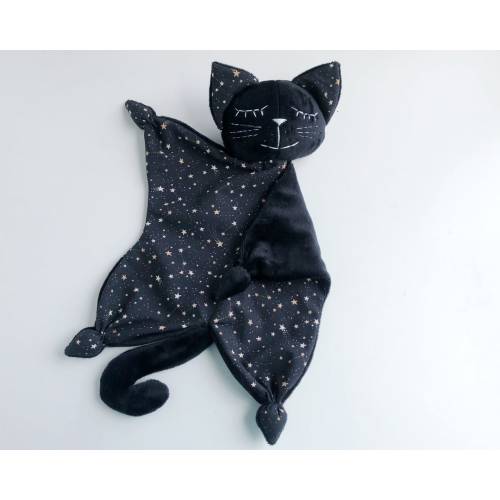 Black cat lovey, baby lovey blanket, witch baby shower gift, Halloween baby gift, stuff cat plush, cat snuggle