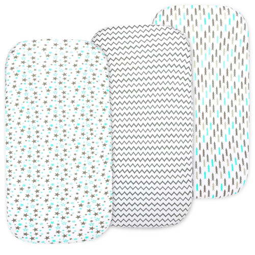 Baby Bassinet Sheet Set 3 Pack - Keep Baby Happily Sleeping in Cold & Hot Weather w/ Ultra-Soft Universal Fitted Jersey Cotton Bassinet Sheets for Oval, Hourglass & Rectangle Bassinet Mattress