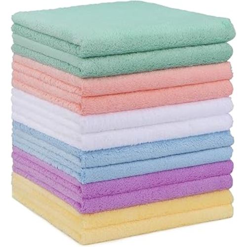 HOMEXCEL Baby Washcloths 12 Pack-Microfiber Baby Bath Face Towel 11.5 x 11.5 Inch Extra Absorbent and Soft Burp Cloth and Wash Cloths for Newborn-Infants and Toddlers-Gentle On Sensitive Skin