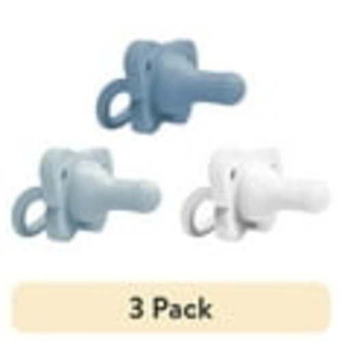 (3 pack) Dr. Brown's HappyPaci 100% Silicone Baby Pacifier, One-Piece, White/Blue/Light Blue, 0-6m, 3 Pack