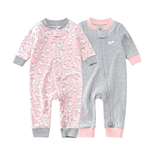 Teach Leanbh Baby 2-Pack Footless Pajamas Cotton Long Sleeve Printing 2 Way Zipper Romper Jumpsuit Sleep and Play 3-24 Months
