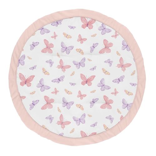 Sweet Jojo Designs Pink/Purple Shabby Chic Butterfly Girl Baby Play Mat Tummy Time Activity, Toddler Floor Infant Playmat - Colorful, Butterflies, Pastel, Lilac, Watercolor, Blush, Yellow, Lavender