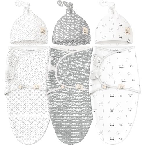 KeaBabies 3-Pack Swaddles for Newborn Baby Girls, Boys with Hats - Organic Soft Baby Sleep Sacks, Breathable Baby Swaddle 3-6 Months Beanies Set, Premie Infant Sleep Sack 0-3 Months (Nordic)