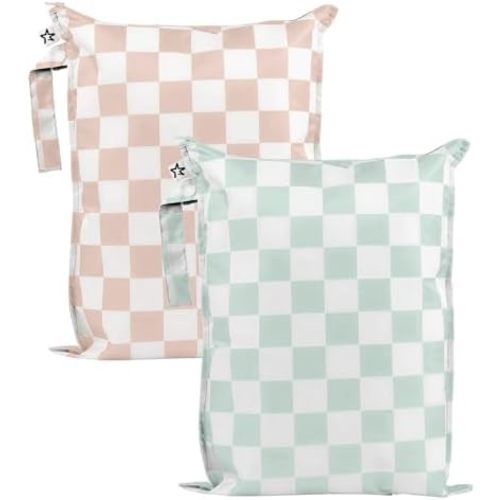 Tiny Twinkle Mess Proof Wet Bags | 2-Pack Reusable Waterproof Wet Bags for Swimsuits | Baby Clothes | Travel & Diaper Bag (Unisex Checkers)