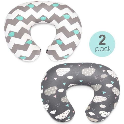 Amerteer 2 Pack Nursing Pillow Cover, Luxury Egyptian Cotton Soft Feeding Pillow Slipcovers for Baby Girls Boys, Fits Standard Infant Support Pillows Positioners-Clouds Whales