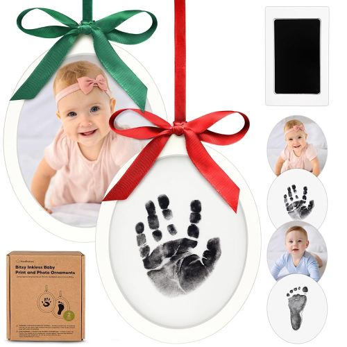 Inkless Baby Hand and Footprint Kit - Two-Sides Newborn Footprint Kit Ornament, Personalized Baby Gifts Photo Frame, Cute Newborn Keepsake for Nursery Decor, New Mom Gifts (Oval/Alpine White)