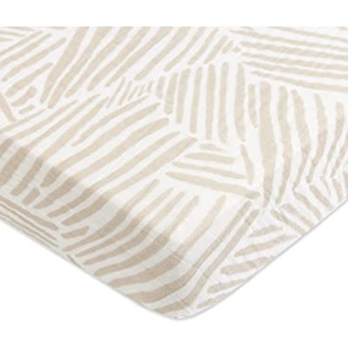 Babyletto 100% Organic Cotton Mini Crib Sheet, GOTS-Certified, Fitted 360°, Ultra-Soft and Breathable Muslin - Oat Stripe