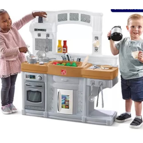 Step2 Fun with Friends Kids Kitchen, Indoor/Outdoor Play Kitchen Set, Toddlers 2+ Years Old, 25 Piece Kitchen Toy Set, Easy to Assemble, Gray