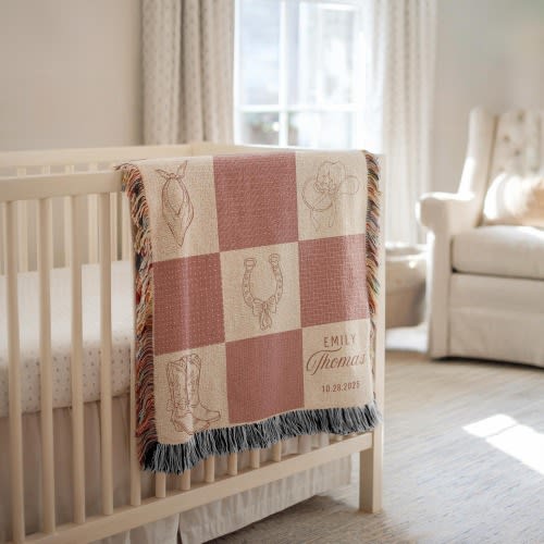 Personalized Cowgirl Blanket Cowgirl Baby Shower Gift Western Girl Blanket with Bow Nursery Decor Coquetteaesthetic Girl Name Woven Blanket