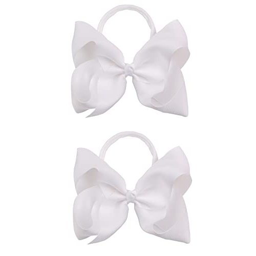 Xansema 2Pcs 6 Inches Ribbon Baby Girls Headbands Infant Elastic Hairbands Large Cheer Bow Hair Band Accessories for Child Toddlers Girls (White)