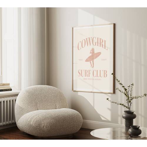 Coastal Cowgirl Wall Print Western Room Decor Pink Cowgirl Poster Apartment Wall Decor College Dorm Preppy Cowgirl Beach Wall Print Pink