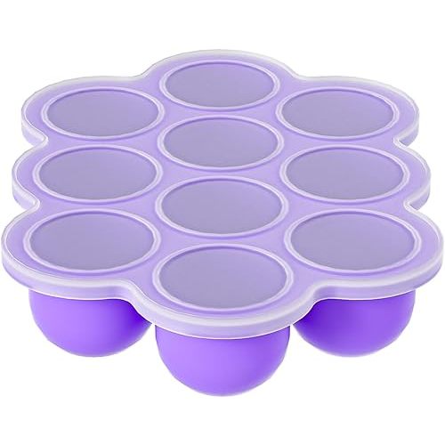 10 Cavities 2 OZ Portions Silicone Baby Food Freezer Tray with Lid,Ice Cube Trays & Molds,Baby Popsicle Mold,Egg Bite Molds,for Freezing and Baking Breast Milk,ice Cube,Egg Bites(Purple)