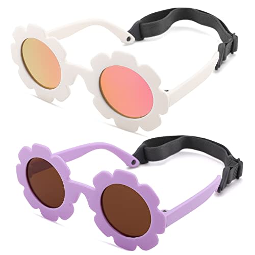 Hycredi Flexible Bendable Flower Baby Polarized Sunglasses with Strap for Newborn Infant Girls Age 0-24 Months