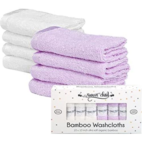 8-Pack Baby Washcloths -Super Soft Rayon Washcloth, Baby Wash Cloths for Newborn,Infants and Kids, Bath Baby Towels, Body and Face Towel, Face Cloths for Washing Face (Purple/White)