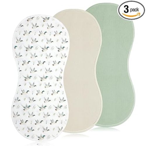 Hahafelt 3 Pcs Changing Pad Liners Fits in Peanut Shape Changing Pad Waterproof Diaper Mats Organic Cotton Peanut Mats are Warm on a Baby's Back, Washable Reusable (Mallard Duck,Flaxen)