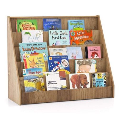 Costway 5 Tier Kids Bookshelf with Anti-Tipping Device Kids-friendly Height for Bedroom Natural