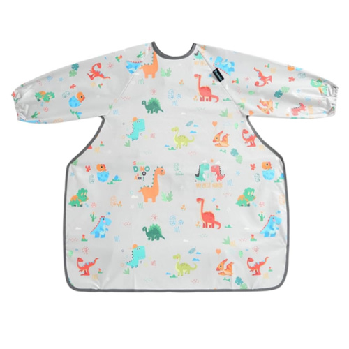 Weaning Bib & BLW Attaches and Fully Cover to Baby Highchair, Long Sleeves Bib with Waterproof, Comfortable,Machine Washable, Suitable for Baby Infant -Light Gray