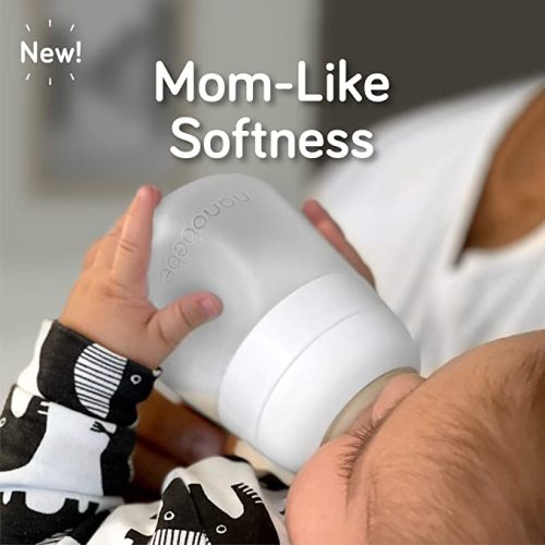 Nanobébé Flexy Silicone Baby Bottle, Anti-Colic, Natural Feel, Non-Collapsing Nipple, Non-Tip Stable Base, Easy to Clean, 3-Pack, White, 9oz - 9 Ounce 3-Pack
