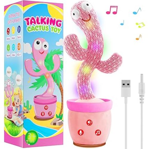 Rechargeable Dancing Talking Cactus Toy - Interactive Silly Singing Mimicking Cactus Baby Toy with Recording, Adjustable Volume & Soft Eyes | Educational Gift for Babies 6-12 Months+