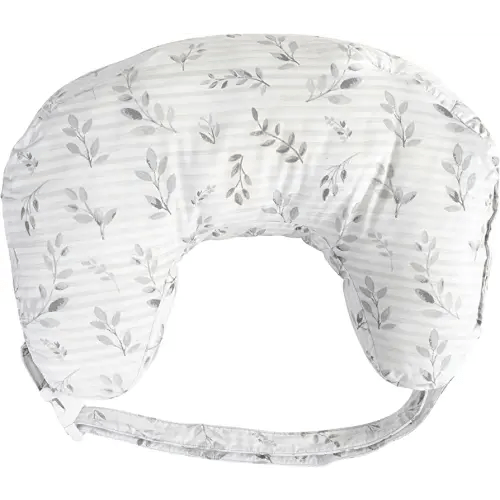 Boppy Nursing Pillow Best Latch, Gray Pennydot Leaf Stripe, Lactation Consultant Created, Firm Contoured and Plush Sides for Breastfeeding Options, Padded Belt, Plus Sized to Petite, Machine Washable