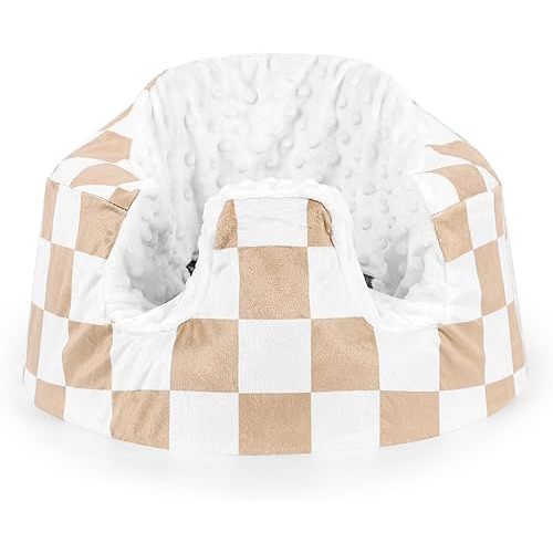 DILIMI Minky Seat Cover Compatible with Bumbo Seat, Removable Ultra Soft Comfortable Warm Seat Slipcover for Baby Girl and Boy, Brown Checkered