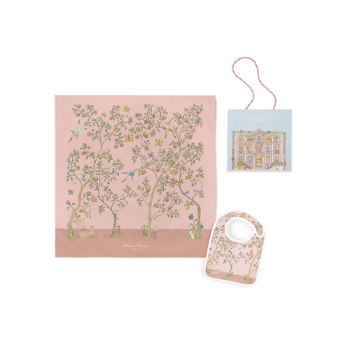 Carré & Satin Bib Set - In Bloom Pink