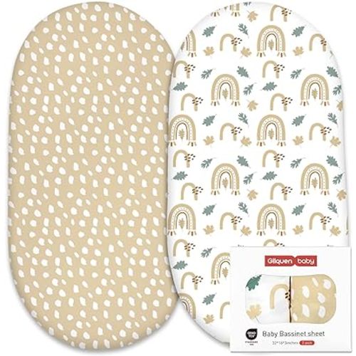 Gllquen Baby Bassinet Crib Sheets Set, Breathable Cozy Fitted Mattress Sheet, Elastic Travel Crib Fashionable Floral Pattern, Standard Cradle Safe Sheets for Baby Boy Girls 32"X16" (Cute Rainbow)