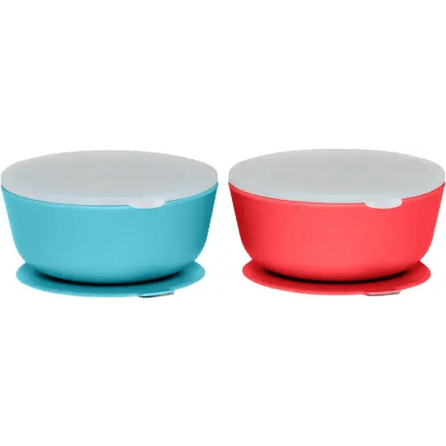WeeSprout Suction Bowls for Baby & Toddlers (Set of 2) - 100% Silicone w/Plastic Lid - Leak Proof Feeding Supplies - Dishwasher & Microwave Safe Infant Dinnerware w/Extra Strong Base