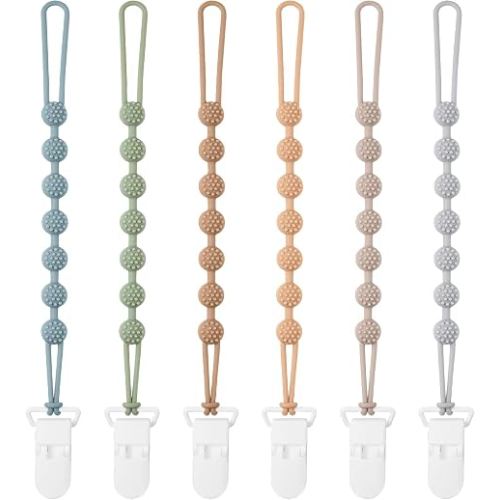 Eascrozn Baby Pacifier Clip, 6 Pack Silicone Pacifier Holder BPA Free