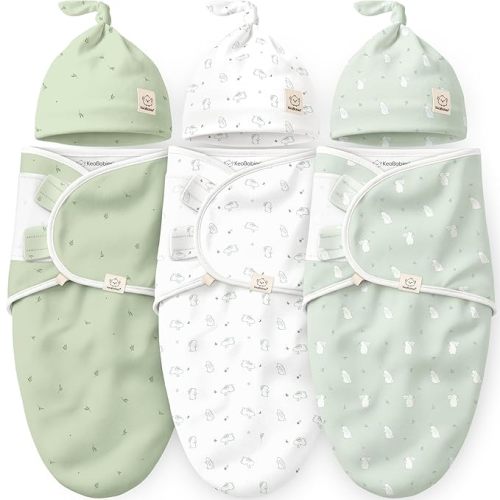KeaBabies 3-Pack Organic Swaddles for Newborns Girls, Boys with Hats - Soft Cotton Baby Sleep Sacks 0-3 Months, Breathable Baby Hats and Swaddles 0-3 Months, Newborn Essentials Must Haves (Aspire)