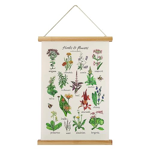 XIAOAIKA Flowers Herbs Poster Wall Art Prints HD Colorful Rustic Style of Floral Wall Hanging Chart Poster with Wooden Frame for Living Room Office Bedroom Decor (12 x 16 Inch)