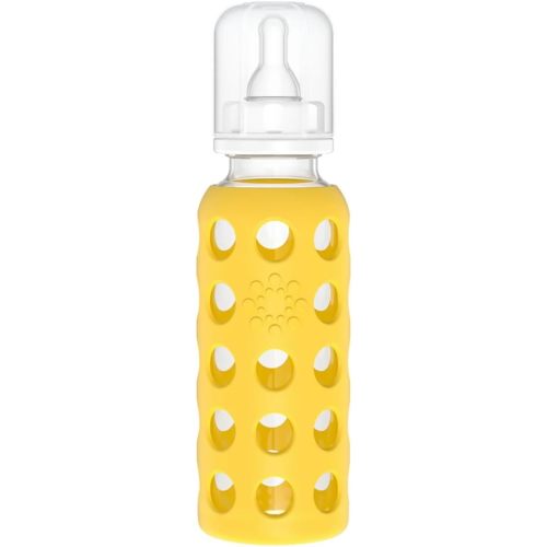 Lifefactory 9-Oz Glass Baby Bottle with Stage 2 Nipple and Protective Silicone Sleeve Mango