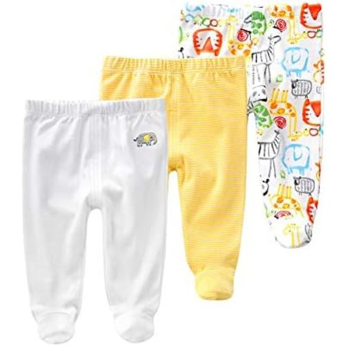 Teach Leanbh Newborn Baby 3 Pack Footed Pants Cotton Embroidery Pringting Casual Leggings 6-12 Months
