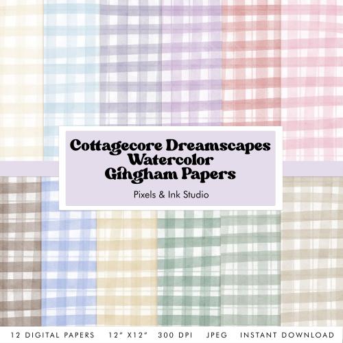 Cottagecore Dreamscape Gingham Digital Paper - Watercolor Digital Scrapbook Paper - Gingham Digital Paper - Pastel Painted Plaid Paper