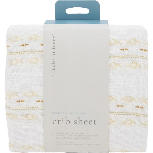 little unicorn Cotton Muslin Crib Sheet, Gold Diamond Stripe