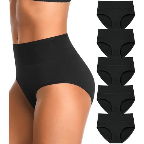 Ropa Interior de Cintura Alta para Mujer de Algodón, Control de Abdomen, Posparto, Cubierta Completa, Braguitas Elásticas Negras