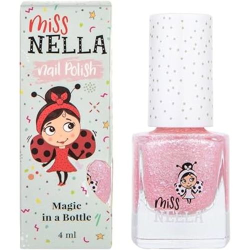 MISS NELLA Itsy Glitsy Hippo– Safe Special Glitter Pink Nail Polish for Kids, Non-Toxic & Odor Free Formula for Children and Toddlers, Natural Water Based for Easy Peel Off
