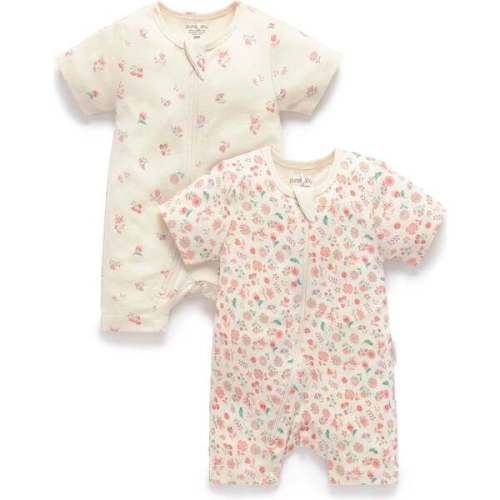 2 Pack Short Sleeve Zip Romper Emilia Print - Purebaby | Maisonette
