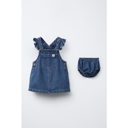 DENIM PINAFORE DRESS AND BOTTOMS - Mid-blue | ZARA United States