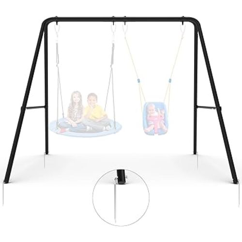 Taleco Gear Swing Frame,2 Seats Swing Stand with Ground Stakes, Heavy Duty Thickened Metal A Stand Frame Supports up to 440lbs,for Indoor Outdoor Kids and Adults(Without Seat)